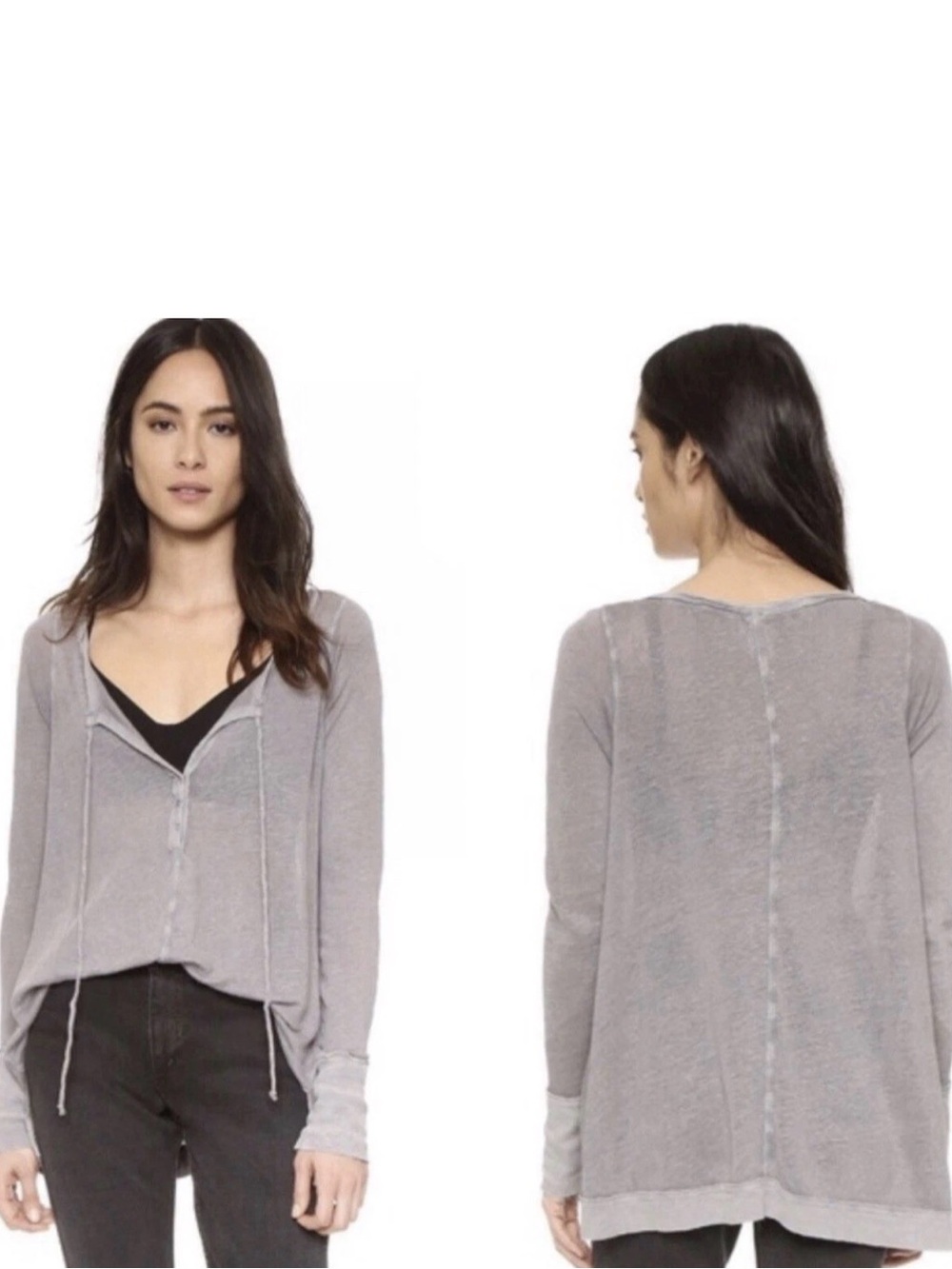 We the Free Affogato Hacci Tunic Top Moonshadow Gray Suze XS Long Sleeve Shirt
